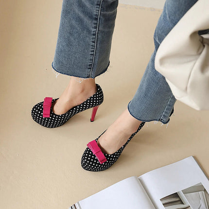 Sexy Super High Heels Women Platform Pumps Polka dot Bow Party Dress Shoes Woman Elegant Wedding Shoes Female 12cm Stilettos PlatiNum