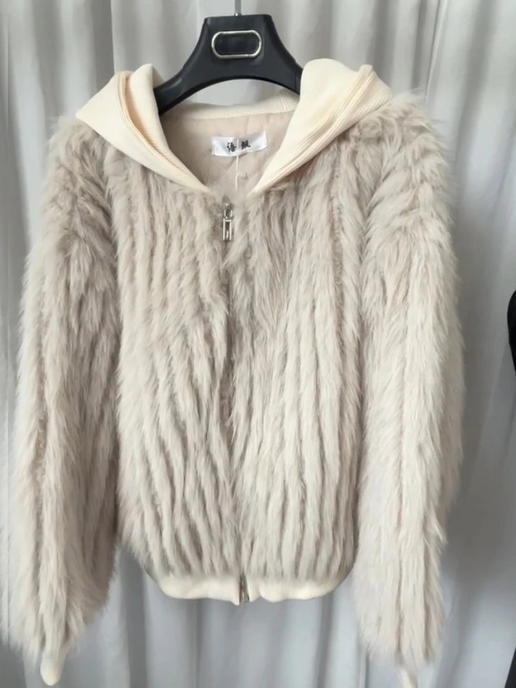 ZADORIN New Luxury Brands Trimmed Faux Fur Jacket Woman Fashion Hooded Casual Oversized Puffy Fox Fur Faux Coat Winter Clothes