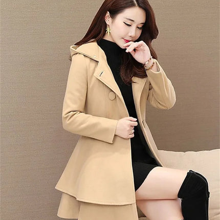2023 New Winter Women's Woolen Blend Coat A-Line Double-Breasted Jackets Female Fur Collar Office Lady Wool Outwear