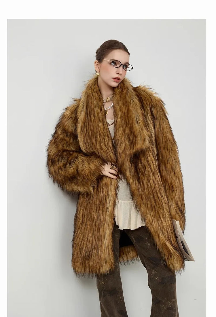 ZADORIN New in Coats & Jackets Luxury Winter Clothes Woman Lapel Long Brown Faux Fur Coat Loose Fluffy Jacket Woman Fur Coats