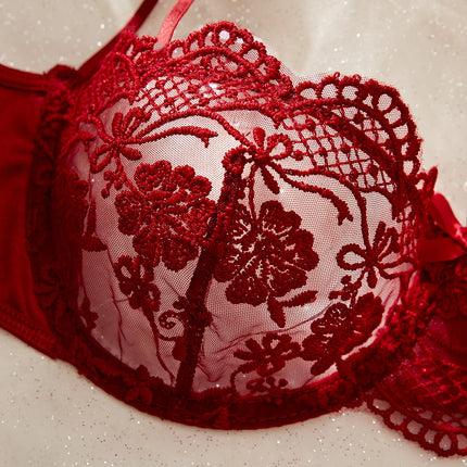 Lady Floral Embroidery Lingerie Set Women Sheer Bra and Brief Underwear Set Satin Sexy Intimates Underwear