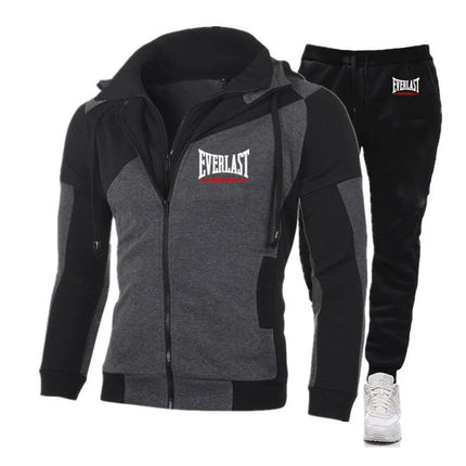 Everlast 2025 Spring Autumn Popular Comfortable Sports Sets Men's Cardigan Zipper Splicing Hoodies+Casual Sweatpants Suit PlatiNum
