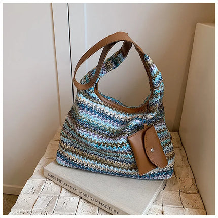 Hand-Woven Large Capacity Tote Bag for Women, Fashionable Commuter Bag, INS Style, Beach Bag for Daily Travel
