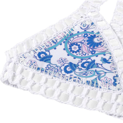 Set bikini reversibile leopardato fatto a mano all'uncinetto Set costumi da bagno neri a bordo piscina blu Paisley costume da bagno di lusso maillot de bain femme PlatiNum