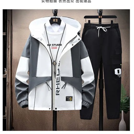 Men's Sets Sportswear Suit Hooded Colorblock Casual patchwork Hooded Jacket + Pants Suit Men's 2-piece Jogger Sweatshirt