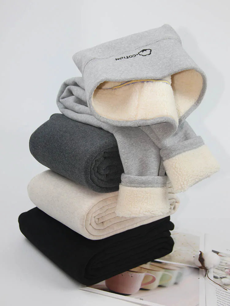 Women's Leggings with Fleece Thermal Cotton Skinny Pants Winter Stretch Black Grey Tights Thick Warm Velvet Leggings for Women