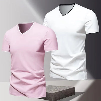 Men's Short Sleeve V-Neck T-Shirt, Men's Sporty Casual T-Shirt, Plain Simple Trendy Basic T-Shirt