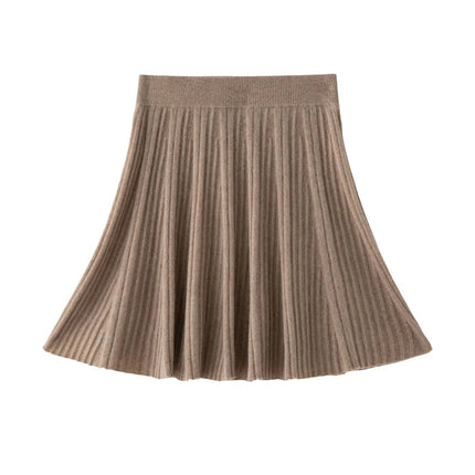 Luxury Women's 100% Cashmere Pleated Short Skirt Spring Autumn Winter Wear Lady's Preppy Style Pleated Skirt Cashmere Knitted C PlatiNum