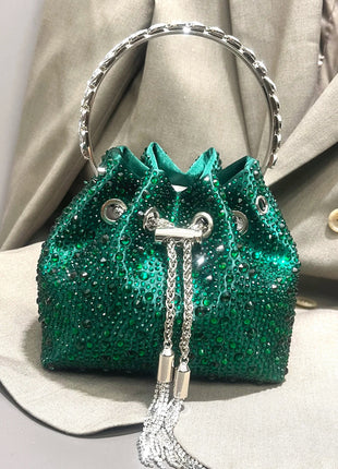 Handle Rhinestones Evening clutch Bag Purses and handbag luxury Designer shoulder bag Shiny Crystal Clutch purse bucket bag PlatiNum
