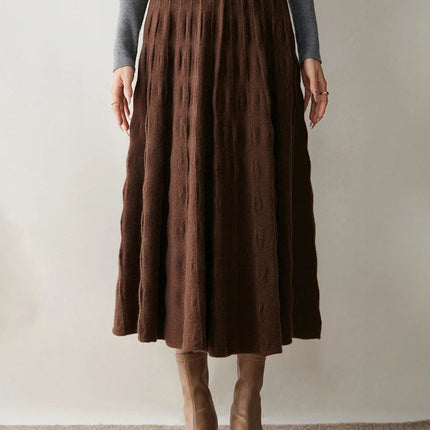 Women Cashmere Skirt A-Line Jacquard Elastic Waist Flared Skirt Autumn Winter 100% Cashmere Knitted Office Lady Curled Hem Dress PlatiNum
