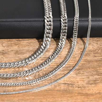 Chunky Miami Cuban Chain Necklaces for Men Women,Silver Color Stainless Steel Metal Chain Collar,Basic Classic Jewelry Gift PlatiNum