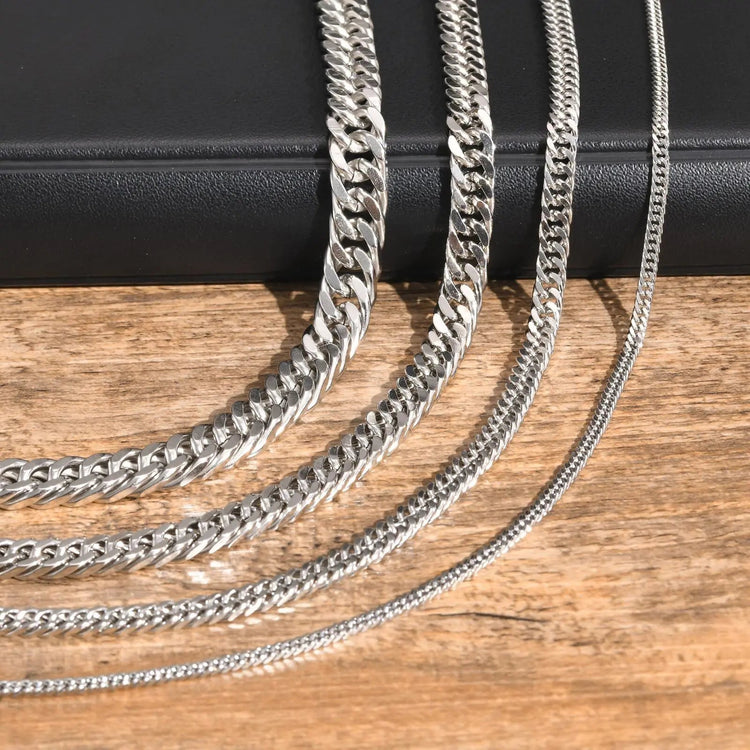 Chunky Miami Cuban Chain Necklaces for Men Women,Silver Color Stainless Steel Metal Chain Collar,Basic Classic Jewelry Gift PlatiNum