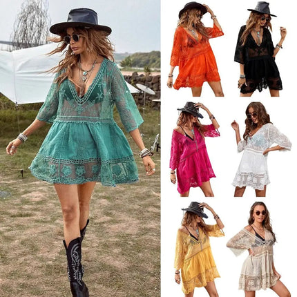 Camicia Estiva con Scollo a V, Protezione Solare, Ampia e Casual, Copricostume da Spiaggia per Vacanze e Bikini per Donne platinumshop