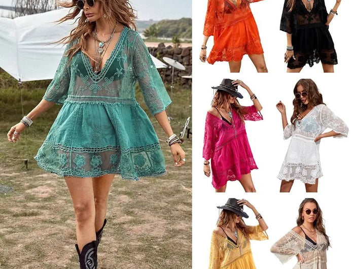 Camicia Estiva con Scollo a V, Protezione Solare, Ampia e Casual, Copricostume da Spiaggia per Vacanze e Bikini per Donne platinumshop