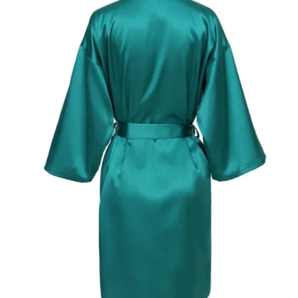Vestaglia da notte in raso solido, elegante vestaglia da casa con scollo a V a mezza manica e cintura, pigiama da donna