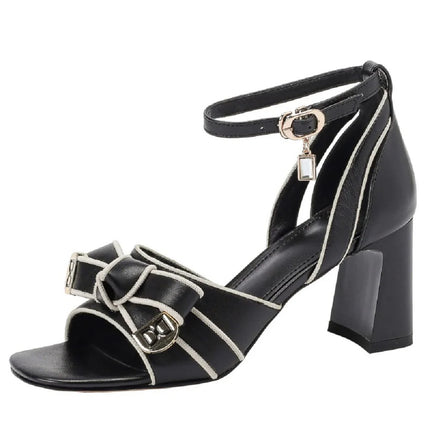 【JOCHEBED HU】2026 New Summer Retro Women's High Heels Thick Heel Square Toe Back Empty Shoes Trend 33-46