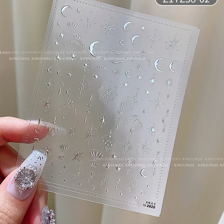 3D Bronzing Gold Moon Star Nail Art Stickers Retro Bohemia Sun Moon Star Nails Designs Self-Adhesive 3D Luxury Nail Decorations
