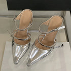 Liyke New Fashion Transparent Wedge Slippers Women Pumps Patent Leather Pointed Toe Buckle Strap Designer High Heels Mules Shoes PlatiNum