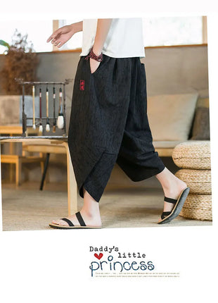 Kimono giapponese Pantaloncini tradizionali Pantaloni asiatici da uomo Samurai giapponese Pantaloni larghi da uomo in lino Yukata casual allentati