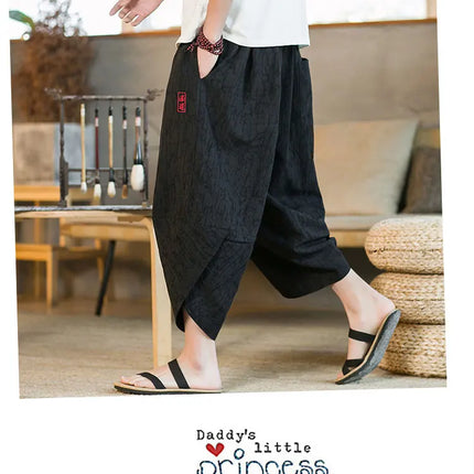 Kimono giapponese Pantaloncini tradizionali Pantaloni asiatici da uomo Samurai giapponese Pantaloni larghi da uomo in lino Yukata casual allentati