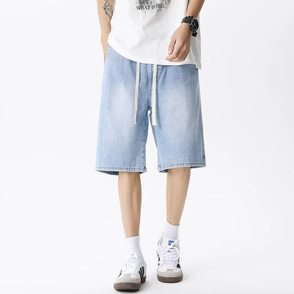 Pantaloncini di jeans casual da uomo elastico in vita dritto comodo azzurro morbido pantaloni corti larghi Bermuda larghi jeans maschili