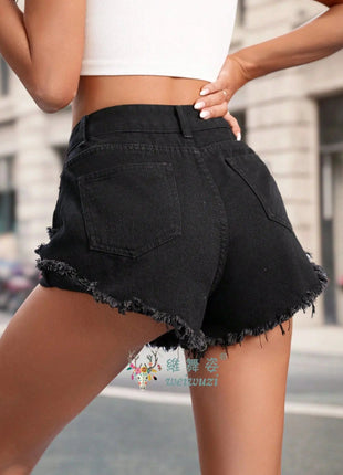 Women's High Rise Light Wash Destroyed Denim Shorts Casual Jeans Summer Fashion Must-Havefor Teen Girls Ripped Hem Jean Hotpants PlatiNum