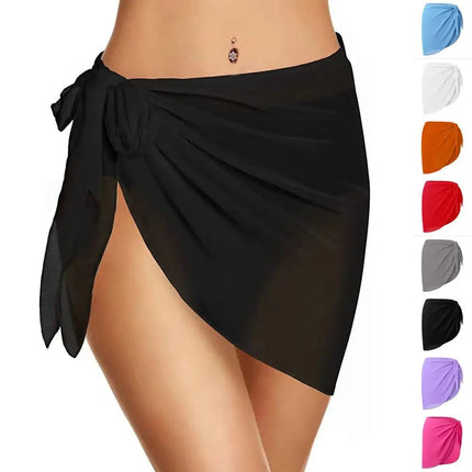 Gonna corta Sarongs corti Copricostume in chiffon Copricostume Sciarpa Copricapo corto da spiaggia Avvolgente trasparente da donna platinumshop