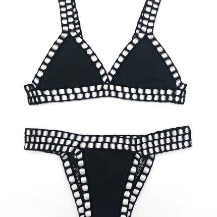 Set bikini reversibile leopardato fatto a mano all'uncinetto Set costumi da bagno neri a bordo piscina blu Paisley costume da bagno di lusso maillot de bain femme PlatiNum