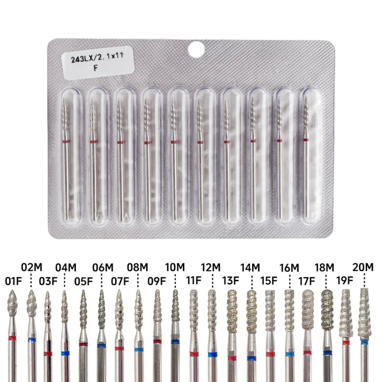 10Pcs Tornado Flame Diamond Nail Drill Bit Fine&Medium Grit Size Manicure Cutters Rotary Burr Drill Accessories Spiral Nail Tool2028 Nail Tools