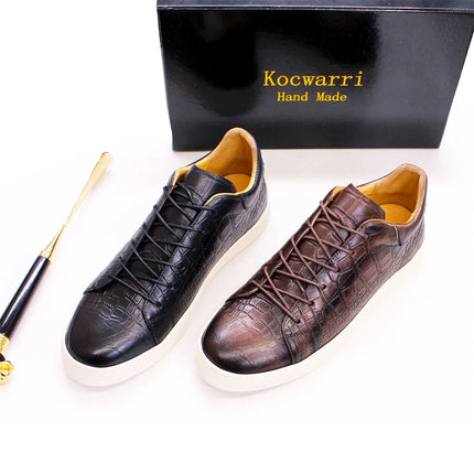 Men's Leather Shoes Casual Comfort Flat Shoes Lace Up Fish Pattern Handmade Shoes Dating Office Fashion Banquet Men's Shoes