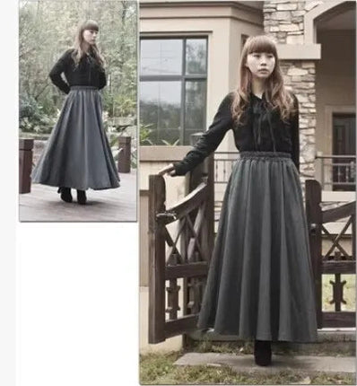 TIYIHAILEY-Women's Long Maxi Thick A-line Skirts, Elastic Waist, Plaid Woolen Skirts, Warm with Pocket, Winter, New Custom Made PlatiNum