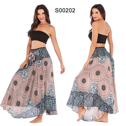 Boho Gonne Donna Rayon Beach Abito lungo Estate Bohemian Jupe Longue Femme Elastico in vita Stampa Fasciatura floreale Halter Hippie platinumshop