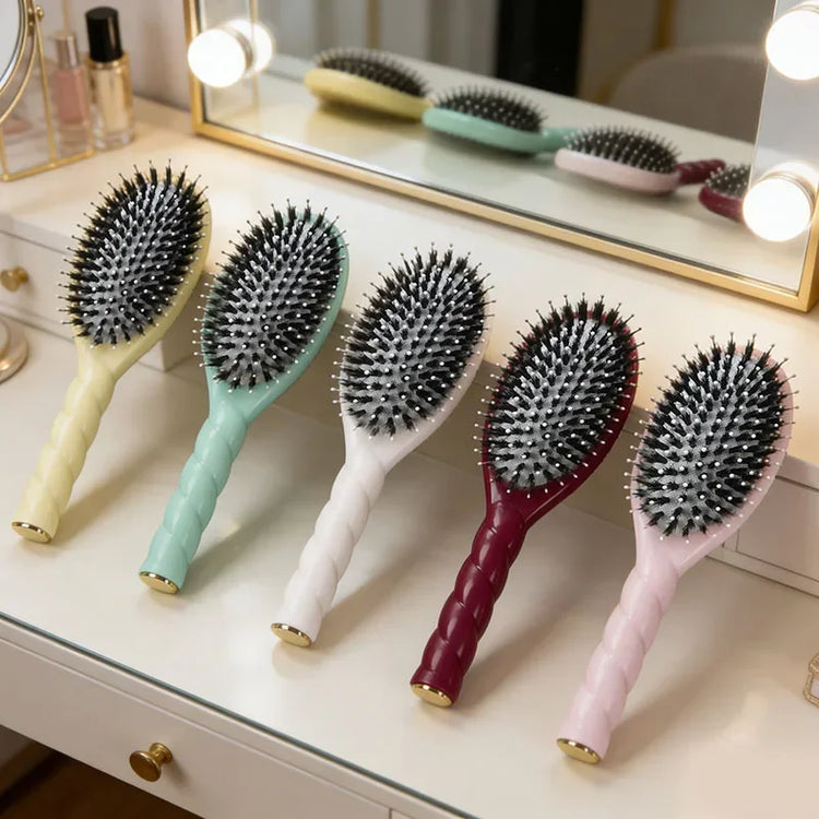 Scalp Massage Boar Bristle Fried Dough Twists Hair Brush Reduces Hair Breakage Detangling Hair Comb Portable Daily Hair Styling Accessories