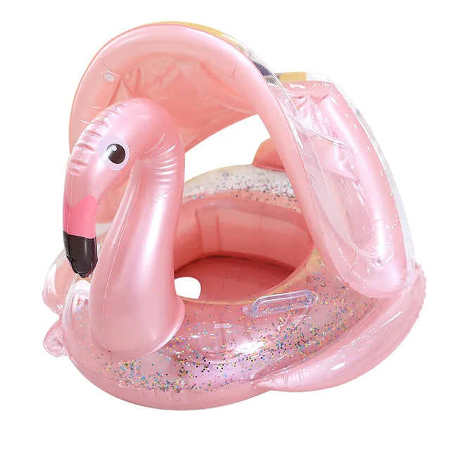 Rooxin Flamingo Swim Ring Baby Infant Floating Pool Swimming Ring with Sunshade Floating Seat Summer Beach Pool Party Toys
