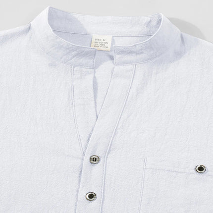 Men's Lightweight Shirts Cotton Linen Henley Long Sleeve Shirts for Men Beach Hawaiian V-Neck Top Breathable Polo