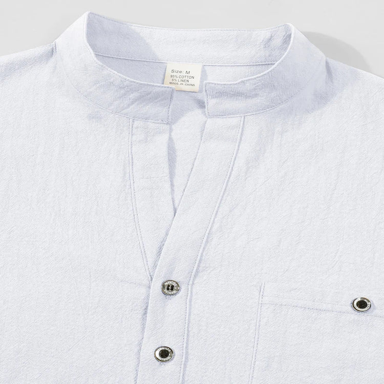 Camicie leggere da uomo Camicie in lino di cotone Henley a maniche lunghe per uomo Beach Hawaiian Top con scollo a V Polo traspirante