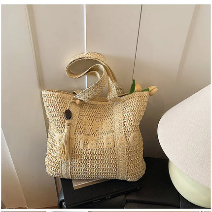 Women's Large Capacity French Style Woven Straw Bag, New Beach Vacation Crossbody Bag, Casual Commuter Tote Bag