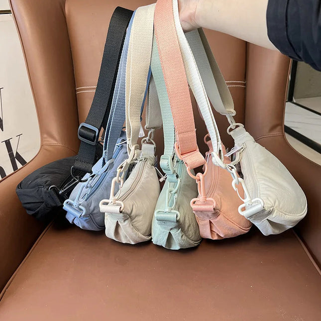 Simple Design Women's Messenger Bag Fashion Ladies Nylon Hobos Small Shoulder Bags Vintage Female Girls Purse Cloth Handbags PlatiNum