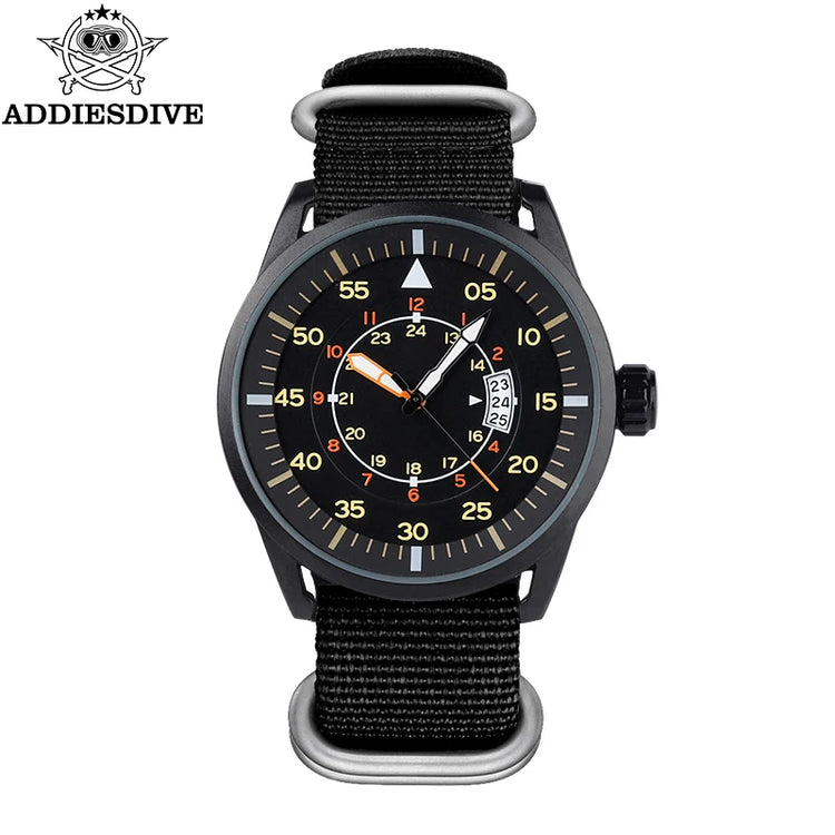 ADDIESDIVE 44mm Men's Fashion Quartz Watch 50m Waterproof Luminous Watch Large Dial High Quality Nylon Strap Men's Analog Watch