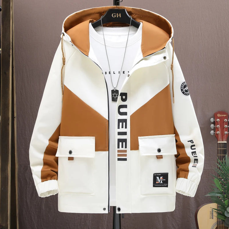 Fashion Men's Hooded Jackets 2026 Spring Autumn Youth High Streetwear Loose Casual Coat Outdoor Zipper Windbreaker Tops Clothing