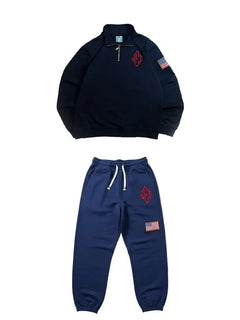 Men Retro Half-Zip Tracksuit Suit Cool Pattern Embroidery Streetwear Casual Fashion Stand Collar Zipneck Hoodie Daily Sweatpants