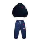 Men Retro Half-Zip Tracksuit Suit Cool Pattern Embroidery Streetwear Casual Fashion Stand Collar Zipneck Hoodie Daily Sweatpants PlatiNum