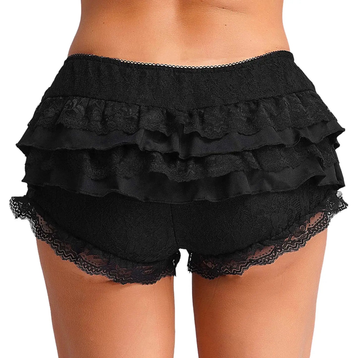 Women Cute Lolita Pumpkin Bloomers Y2K Sweet Layers Lace Ruffle Shorts Minipants Low Waist Tiered Hot Pants Frilly Pettipants