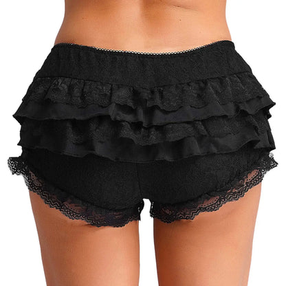 Women Cute Lolita Pumpkin Bloomers Y2K Sweet Layers Lace Ruffle Shorts Minipants Low Waist Tiered Hot Pants Frilly Pettipants