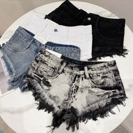 Pantaloncini di jeans Donna High Street Hotsweet Casual Vita bassa Bordi grezzi Fori A-line Stile coreano Y2k Pantaloncini estivi per ragazze piccanti