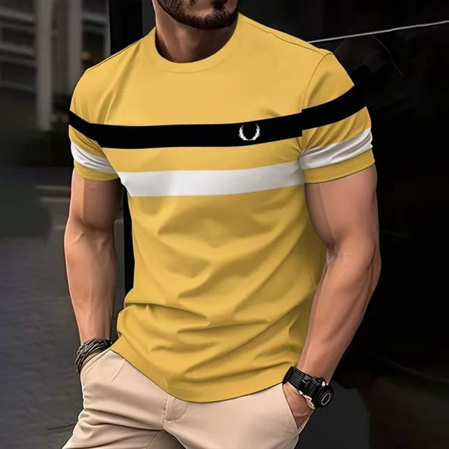 Men's Colorful Striped 3D Printed T-shirt Short Sleeve Color Block Pattern Harajuku Streetwear Top O-neck Tee