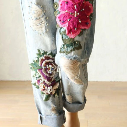 Jeans alla Moda 2026 per Donna, Pantaloni Estivi Casual in Denim con Ricami Floreali, Eleganti Nuovi Pantaloni Harem Larghi per Signore