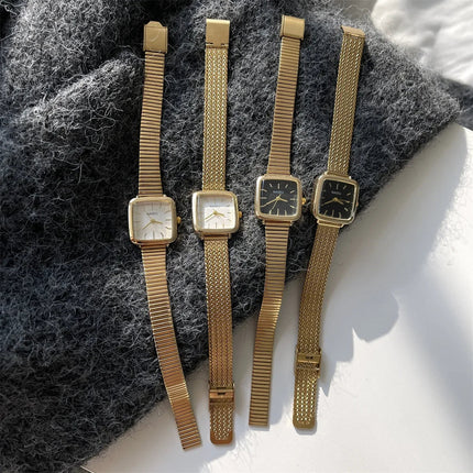 Orologio al quarzo semplice di marca per donna Orologi da donna regalo di lusso retrò Orologi da polso con cinturino in acciaio inossidabile regolabile con quadrante piccolo platinumshop