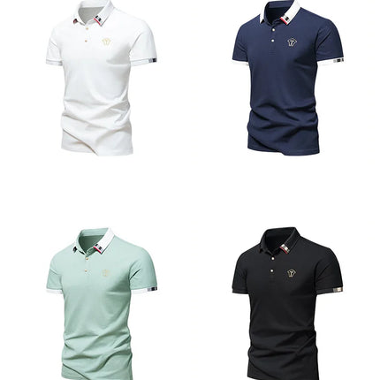 Men's New Summer 2024 Pure Cotton Short-Sleeve T-shirt Men's High-End Casual Lapel Half-Sleeve Polo Men's Top