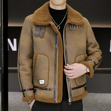 High-quality Faux Fur Leather Jackets Men Splicing Pockets Trend Casual Motorcycle Bike Jacket Winter Thick Warm Coat Streetwear